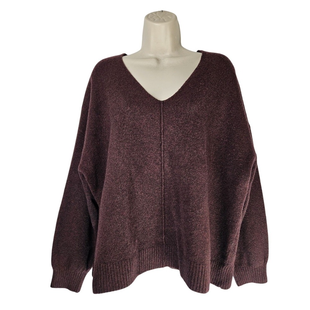 New LOFT Ann Taylor SZ L Pullover Sweater Wool Blend Burgundy Marled Preppy Fall